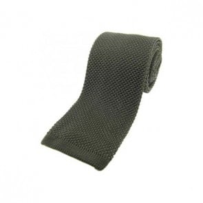 Olive Knitted Silk Tie by Sax Design