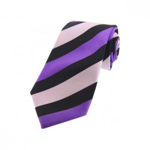Purple and Pink Stripes on Black Polyester Tie by Sax Design