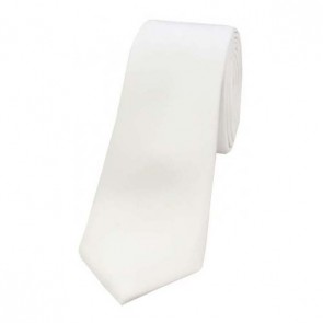 White Satin Silk Thin Tie by Sax Design