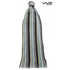 Blue & Grey Lamora Cotton Multi Stripe Scarf by WD London