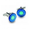 Round Blue And Green Cufflinks by Onyx-Art London