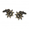 Ship Wheel Burnished Gold Cufflinks by Onyx-Art London