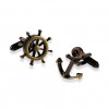 Wheel And Anchor Burnished Gold Cufflinks by Onyx-Art London
