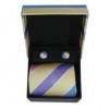 Purple And Yellow Thick Stripe Cufflinks And Tie Gift Box by Sax Design