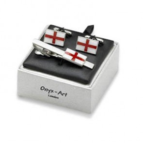 Select Gifts Caernarfonshire County England Flag Cufflinks Engraved Tie Clip Set